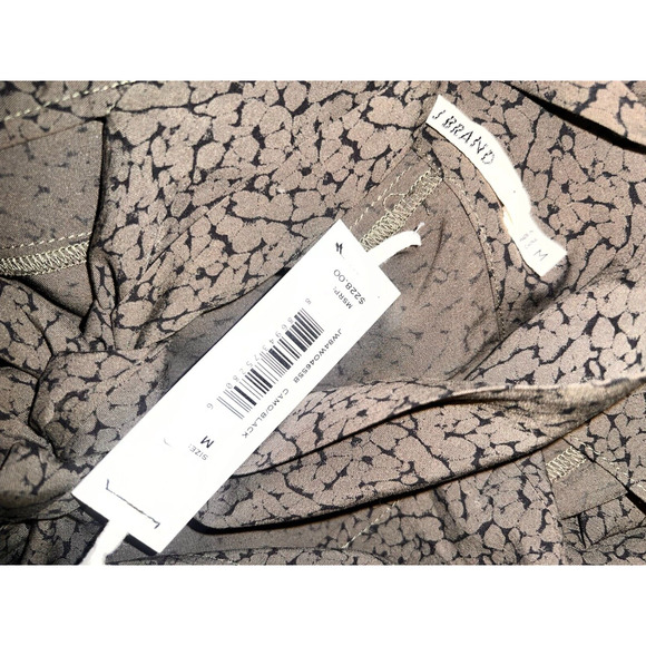 New J BRAND Top Women's Size M Green Black Strap Bow Tie Neck Slvls Blouse $225 - Picture 6 of 6